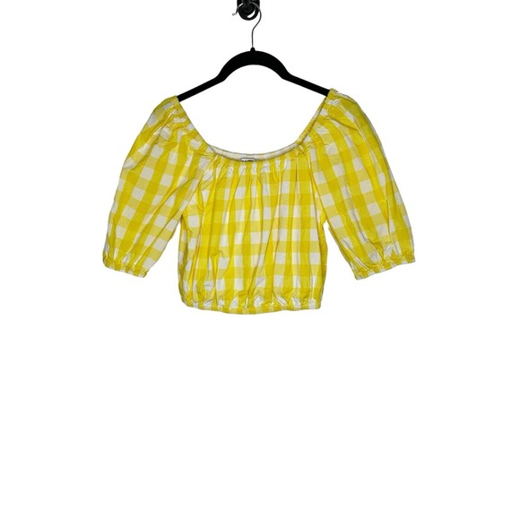 Color Me Courtney Kris Top Shirt XS Off The Shoulder Cotton Yellow Gingham - Picture 4 of 11